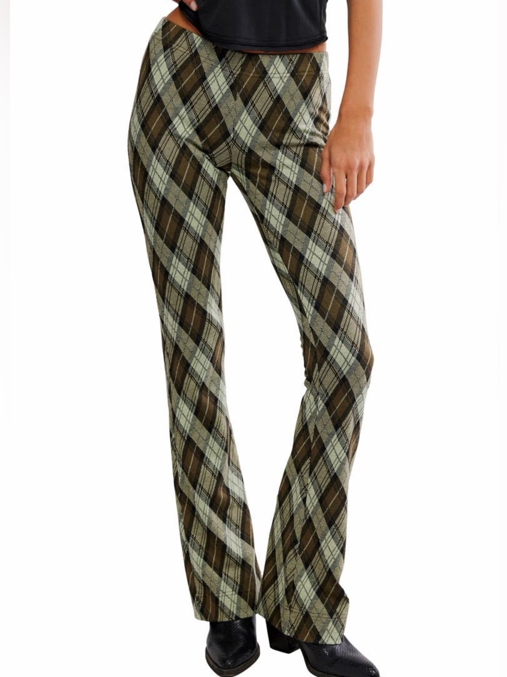 Free People Women's Blue Chloe Plaid Flare Leg Knit Pants